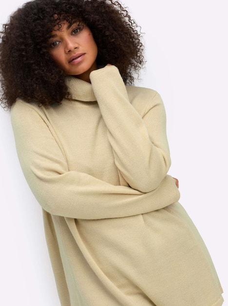 Pullover Langarm Jersey Uni Rollkragen