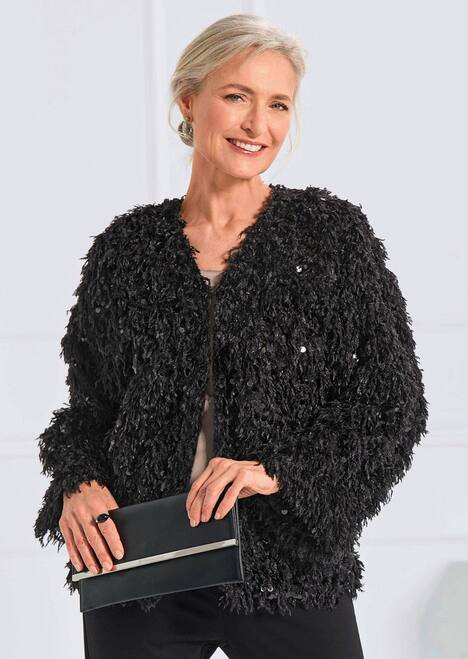 Jacke in Feder-Optik mit Pailletten