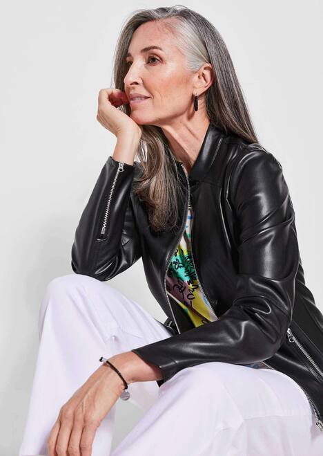 Lederoptik-Jacke, silberne Akzente