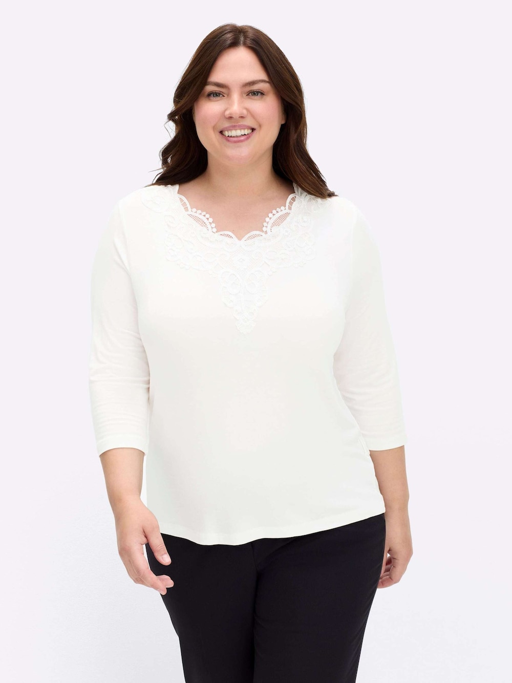 Lyocell-Shirt 3/4-Arm Uni Ohne Kragen