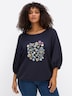 Sweatshirt Sweatshirt mit Frontprint und Häkelblumen 3/4-Arm Ohne Kragen
