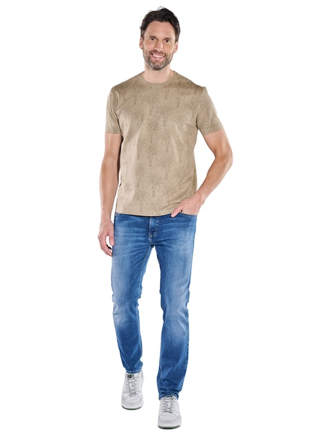 Herren Rundhals T-Shirt mit Allover-Print , Hellbraun