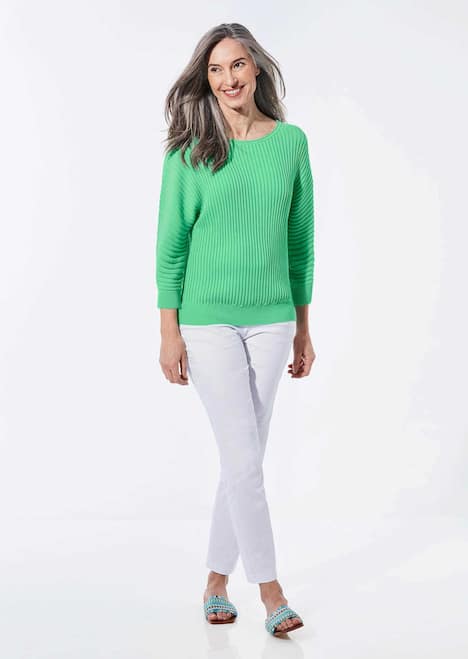 Baumwollmix mit Fledermausärmeln und Rippstruktur