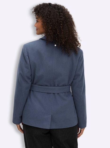 Woll-Jacke Wolljacke mit Bindegürtel Langarm Reverskragen