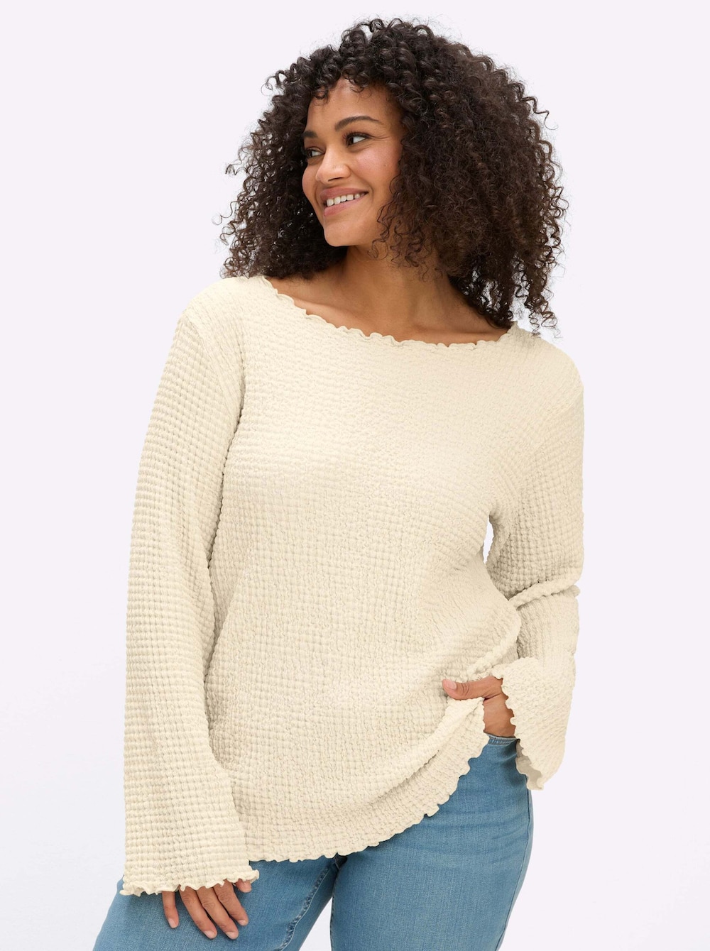 Langarm-Shirt Langarmshirt aus stretchiger Smok-Qualität Langarm
