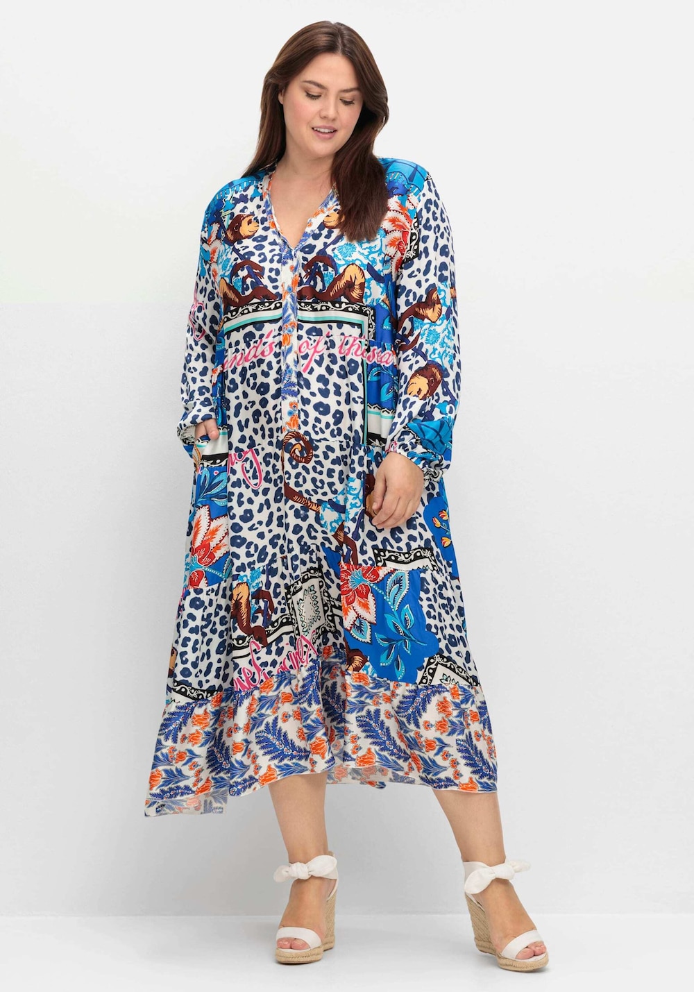 Maxikleid Langarm Sonstiges Muster Ohne Kragen