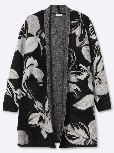 Long-Strickjacke Longstrickjacke mit Jaquardmuster Langarm Schalkragen
