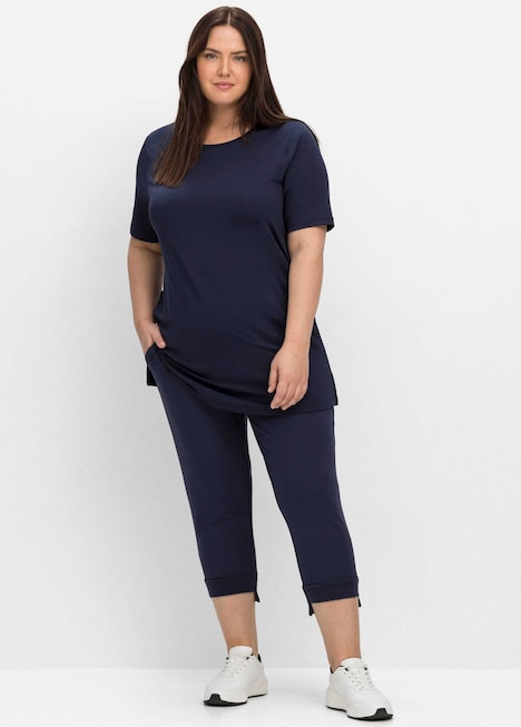 Longshirt Kurzarm Uni Rundhalskragen