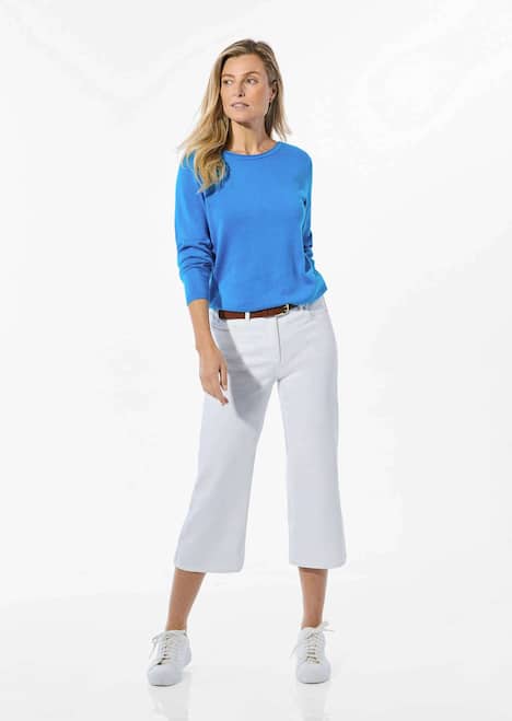 Pullover mit U-Boot-Ausschnitt aus Baumwoll-Viskose-Mix