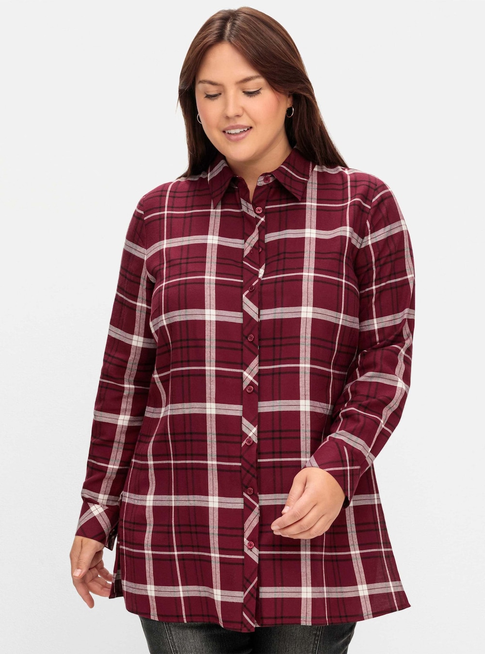 Hemdbluse Langarm Karo Hemdkragen