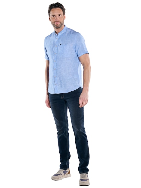 Herren Kurzarm-Hemd aus Leinen , Brilliantblau