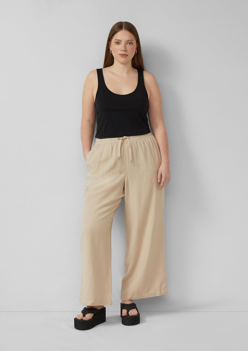 Leinenmix Hose mit weitem Bein