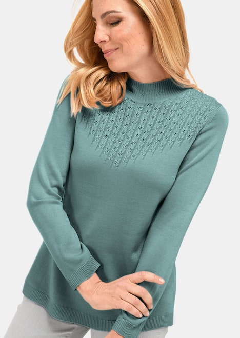 Eleganter Ajourpullover mit Stehbund