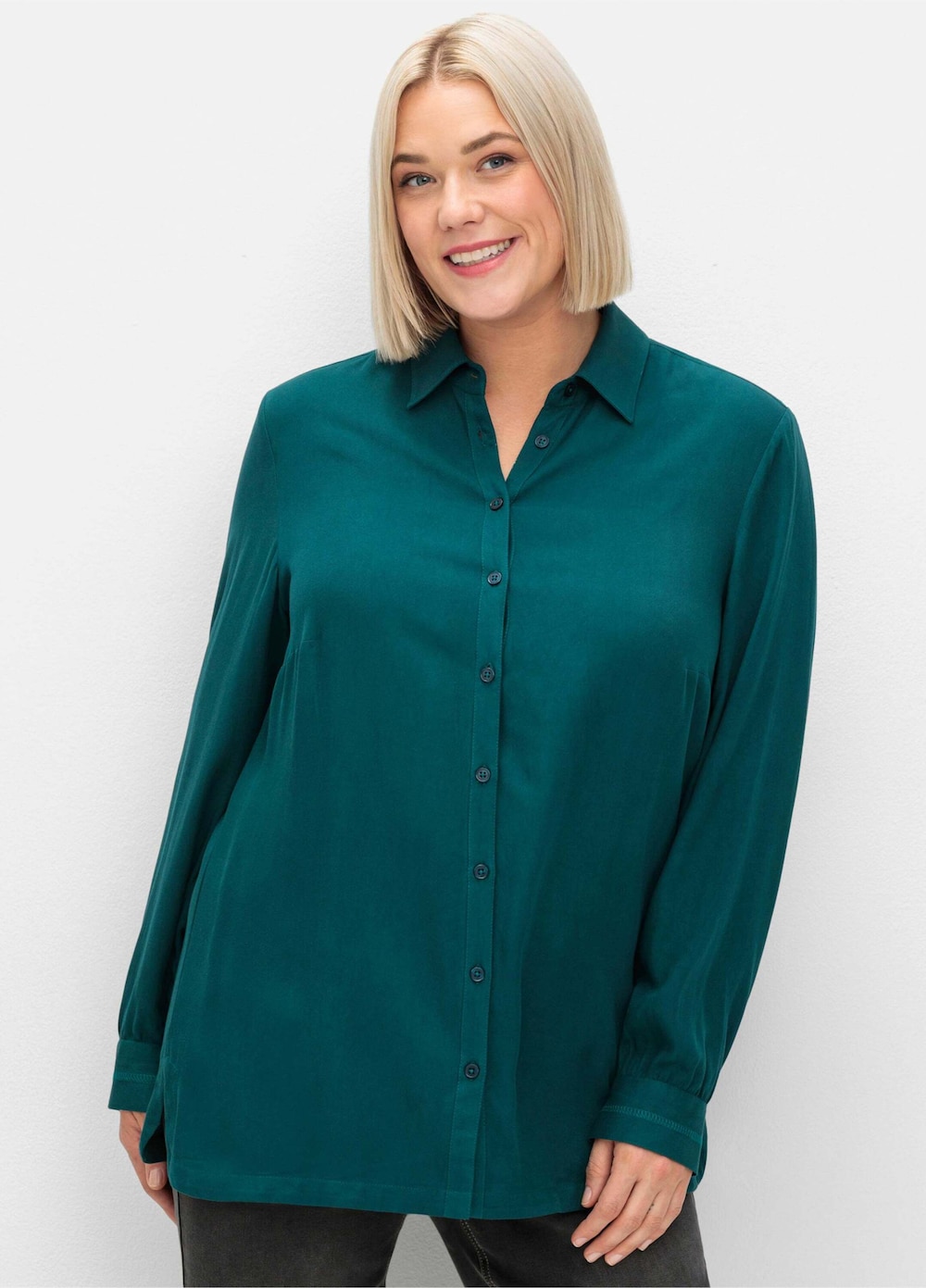 Hemdbluse Klassische Bluse aus Twillqualität Langarm Uni Hemdkragen