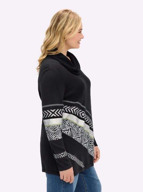 Pullover Langarm Jersey Mehrfarbig Rollkragen
