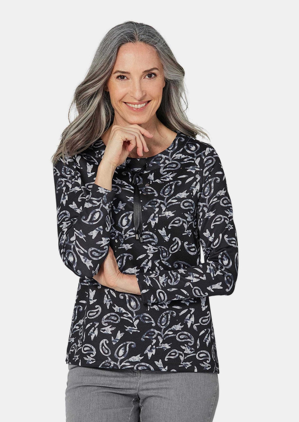 Shirt met metallic print en lange mouwen