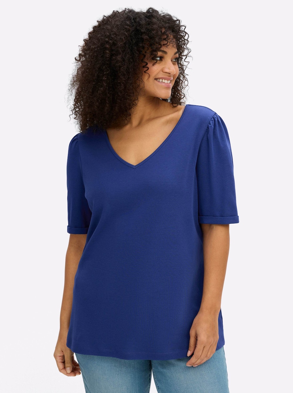 Halbarmshirt V-Shirt in leicht taillierter Form Kurzarm