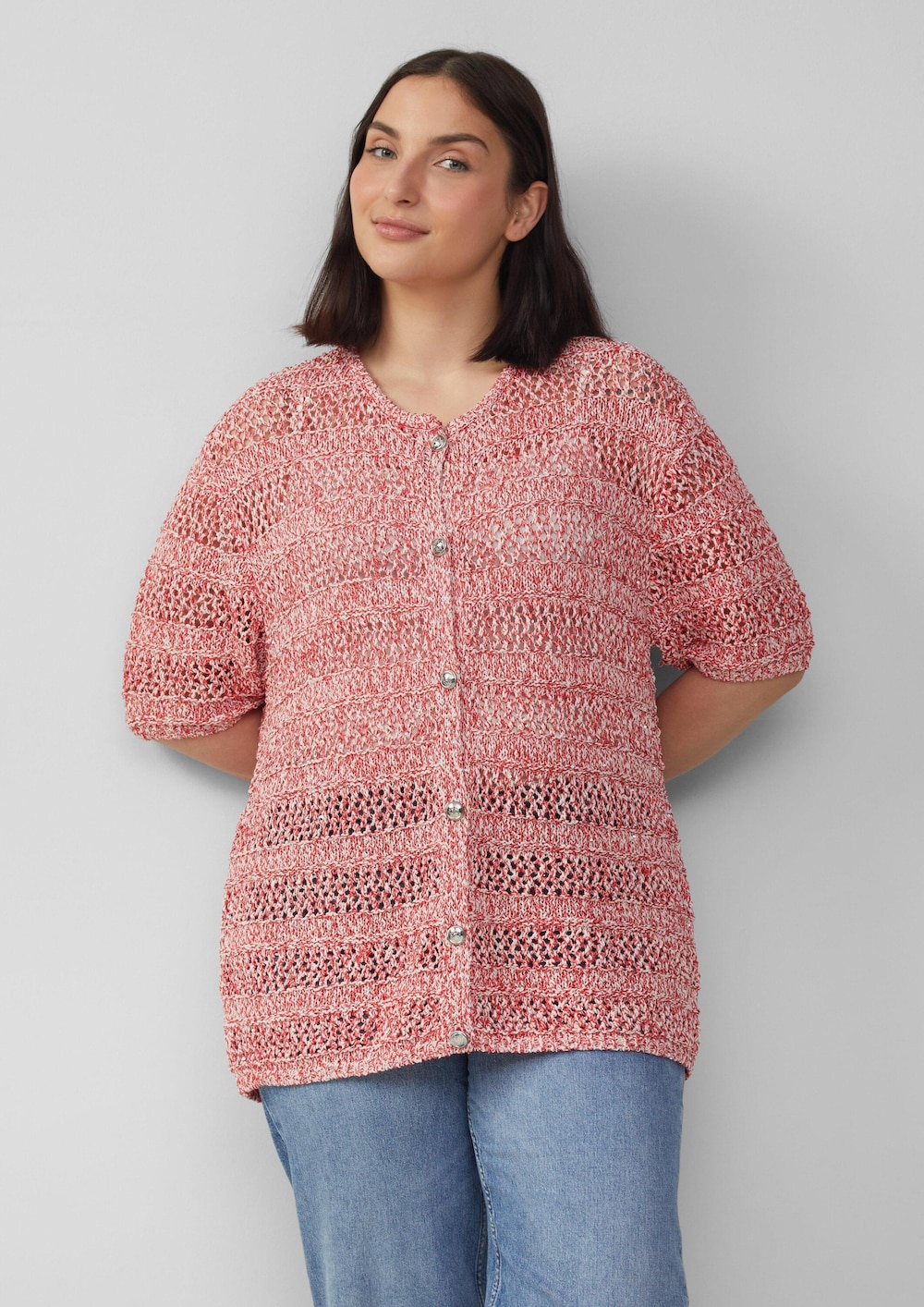 Ajour-Strickjacke mit Glitzereffekt