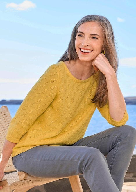 Halbarm Baumwollpullover mit Struktur