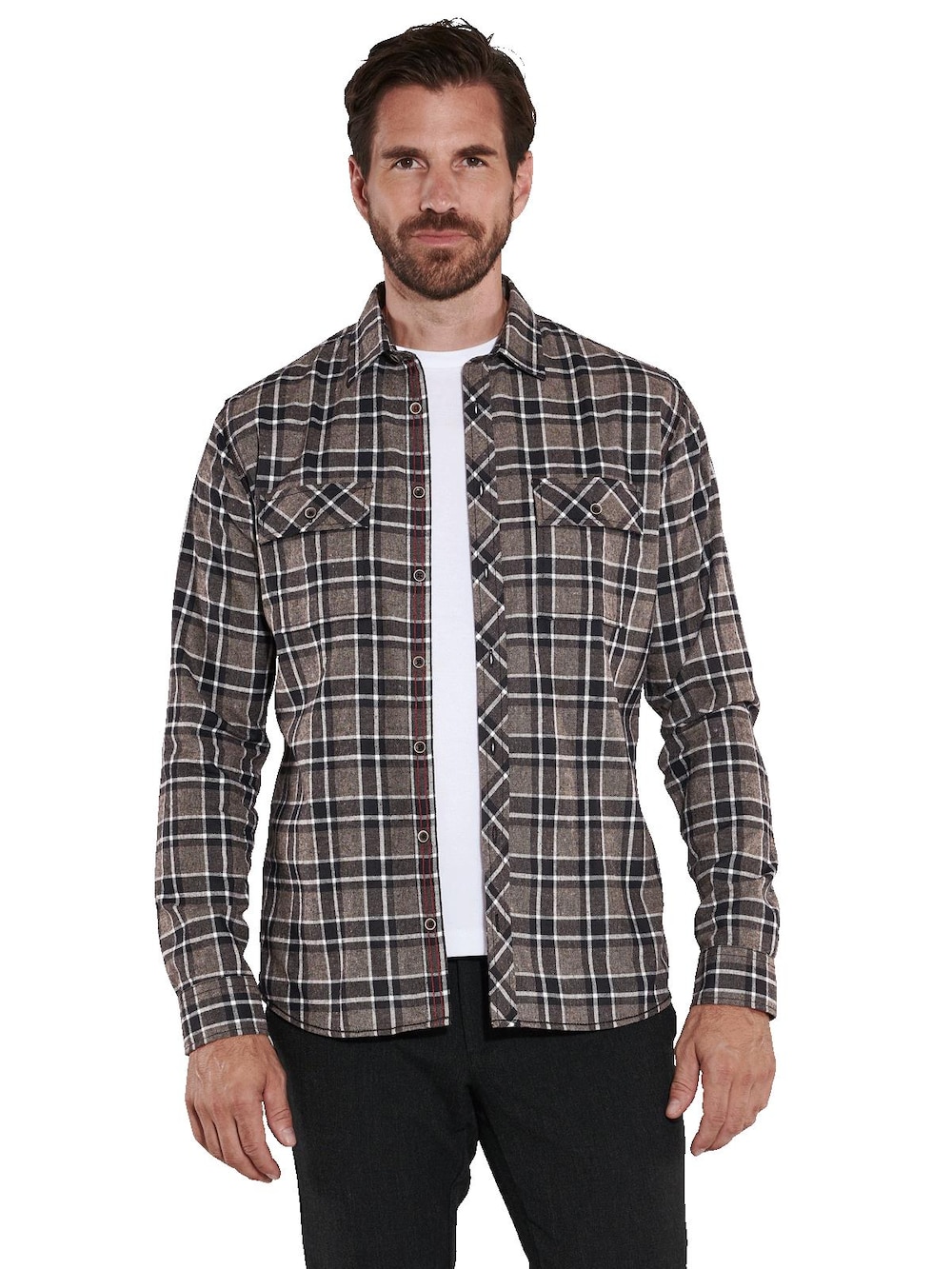 engbers Herren Langarm-Hemd kariert , Schwarzbraun