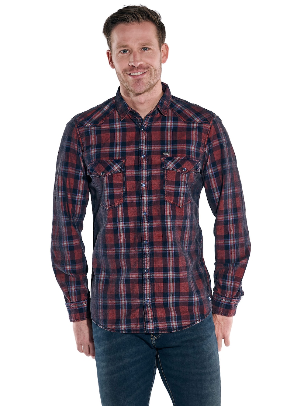 engbers Herren Langarm-Hemd kariert , Dunkelorange