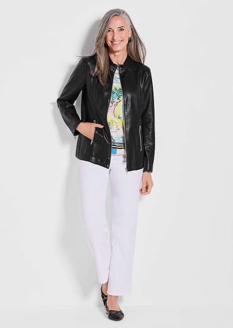 Lederoptik-Jacke, silberne Akzente