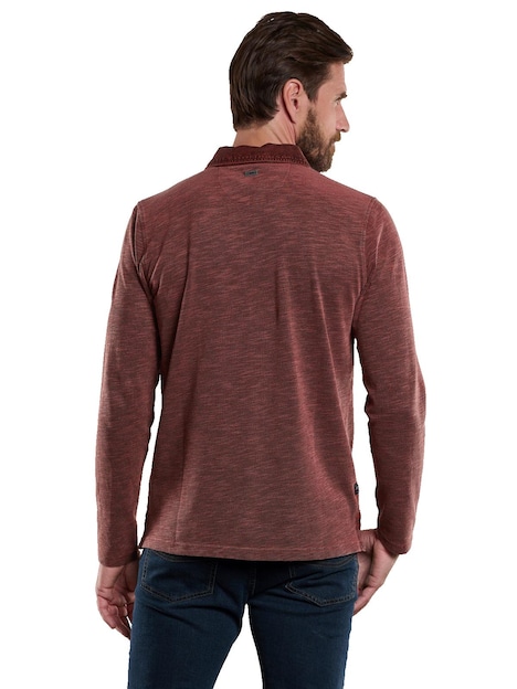 Herren Langarm-Shirt mit Polo-Kragen , Feuerrot
