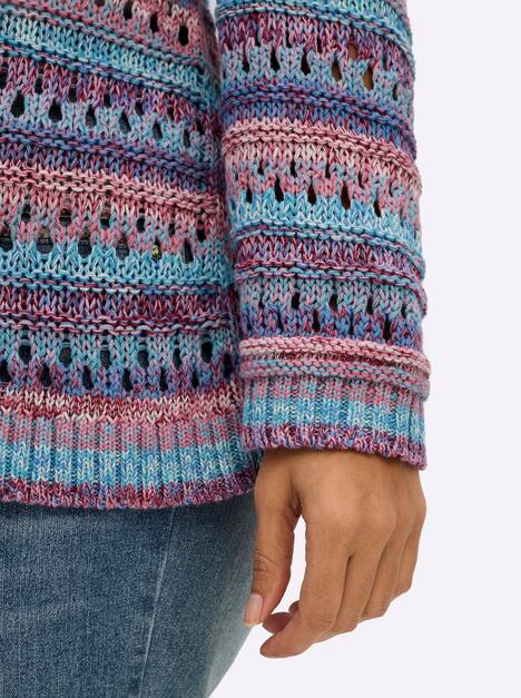 Langarm-Pullover Langarm Grobstrick, Häkeloptik Ohne Kragen