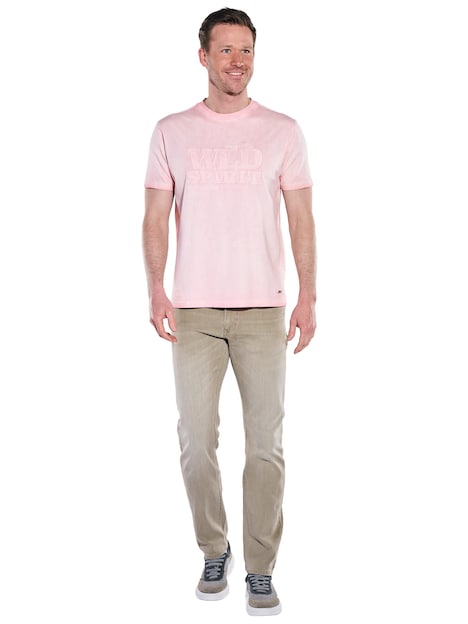 Herren Rundhals-T-Shirt mit Stickerei , Rosa