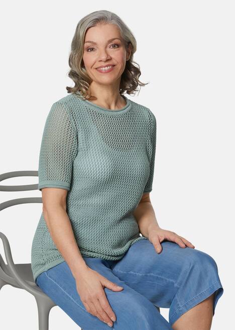 GOLDNER Trui Licht glanzende tricot pullover met luxueus ajourdessin