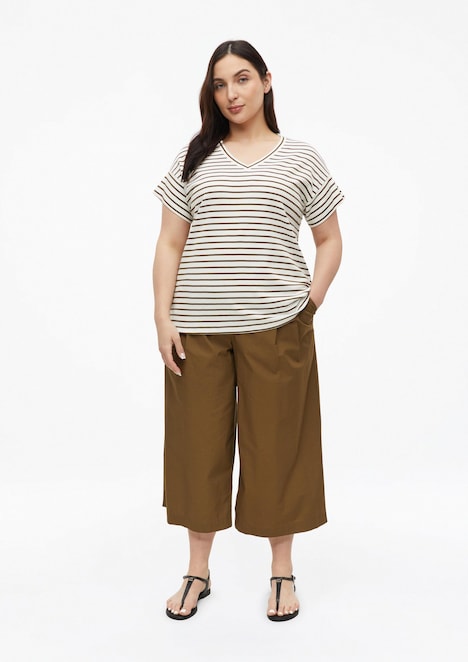 Gestreiftes Jersey-T-Shirt mit V-Ausschnitt