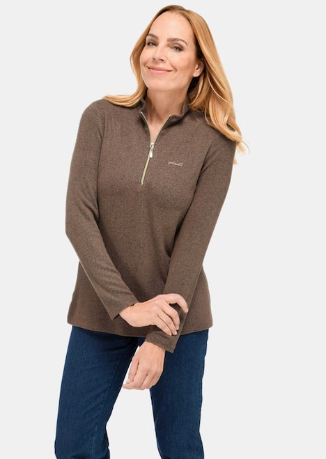 Flauschiges Stehbundshirt mit Reißverschluss und glänzendem, gesticktem Logo