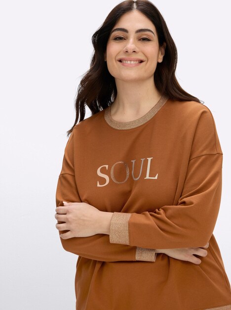 Sweatshirt Sweatshirt mit Glitzer-Details Langarm Ohne Kragen