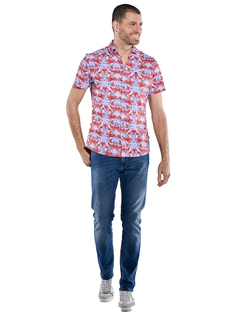 Herren Kurzarm-Hemd slim fit , Dunkelorange