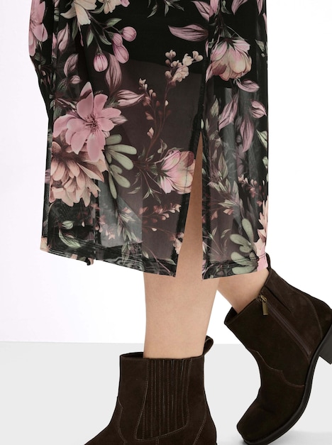 Mesh-Kleid Blumenkleid aus Mesh-Qualität Langarm Ohne Kragen