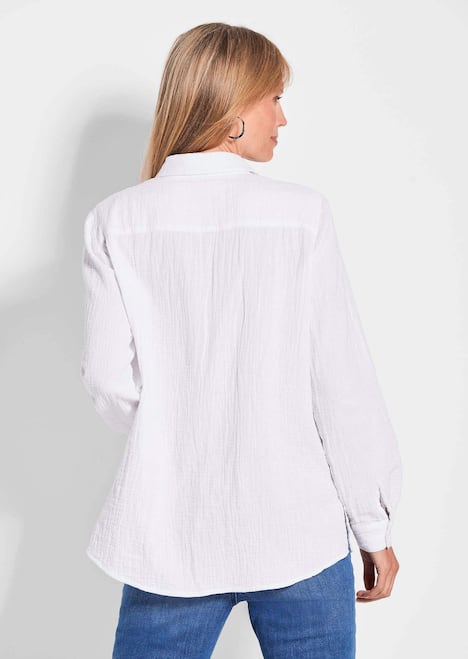 Verlängerte Langarm Musselin-Bluse