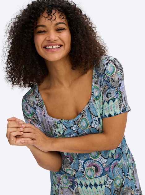 Jersey-Kleid Kurzarm Ohne Kragen