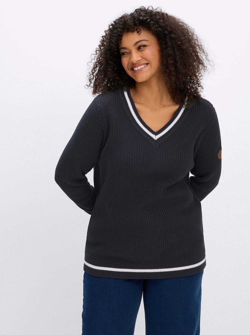 Langarm-Pullover Langarm-Pullover mit Kontrast-Details Langarm