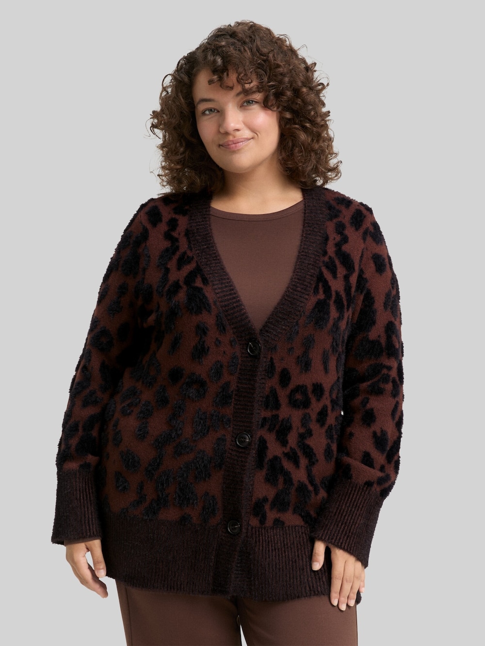 Loose Fit Cardigan mit Leo-Muster