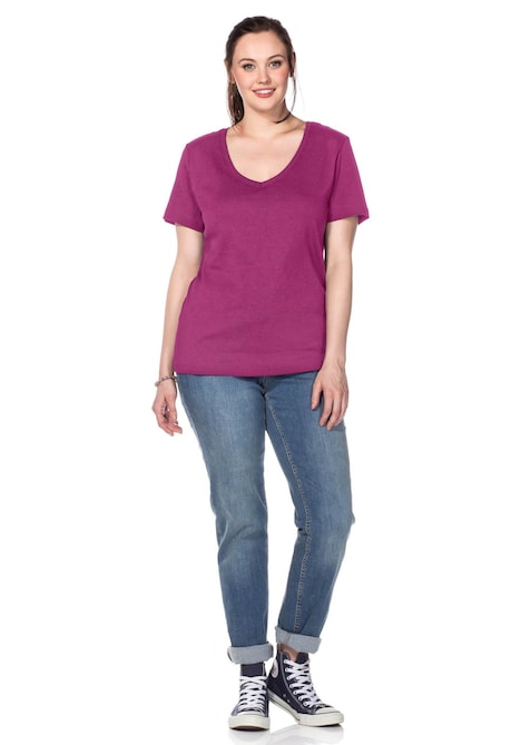 T-Shirt Kurzarm Uni Ohne Kragen