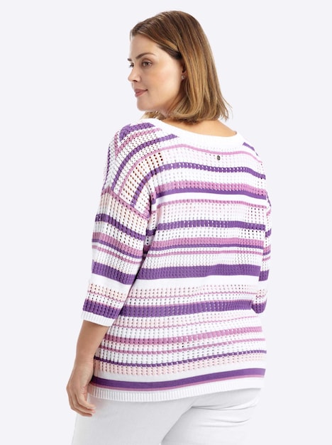 3/4-Arm-Pullover 3/4-Arm Ajour Ohne Kragen