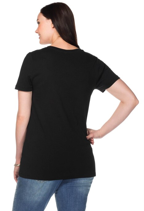 T-Shirt T-Shirt mit V-Ausschnitt, Rippqualität Kurzarm Uni Ohne Kragen