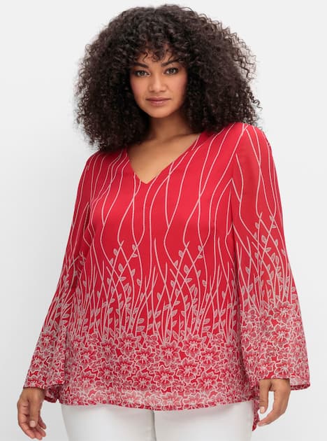 Tunika Langarm Print Ohne Kragen