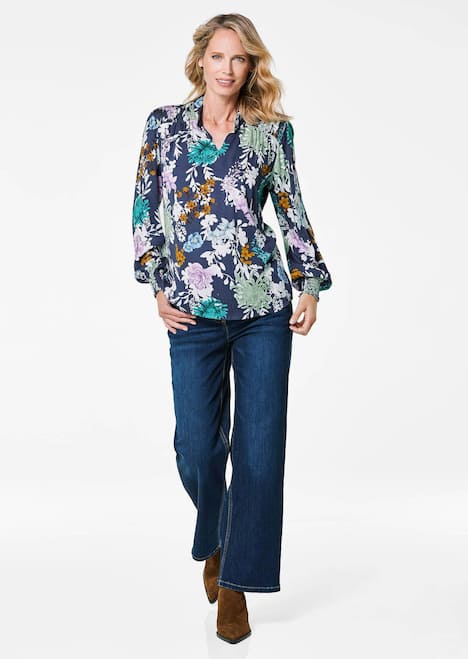 Florale Viskosebluse mit Stehkragen