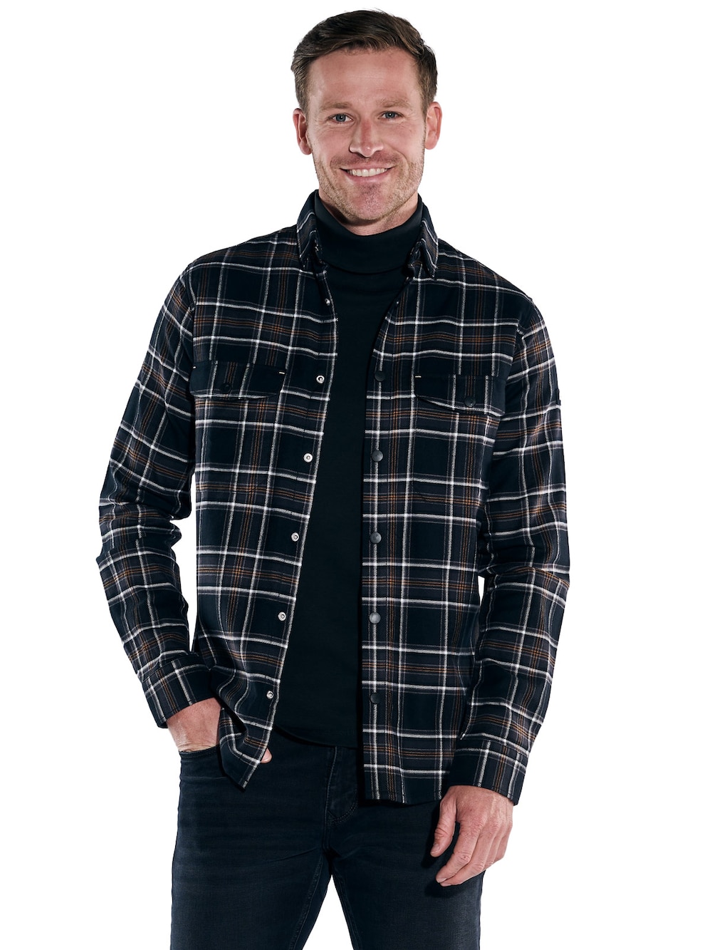 engbers Herren Overshirt kariert , Schwarz