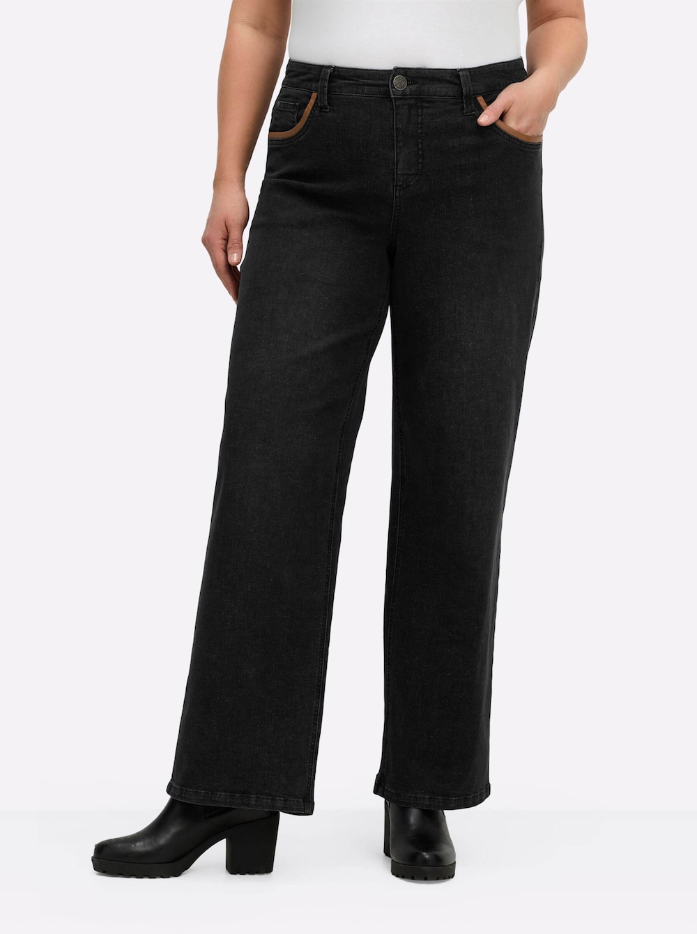 Jeans Jeans mit weitem Bein und Paspelierung Formbund Uni
