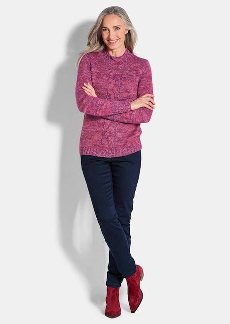 Hüftlanger Langarm Pullover, Zopfstrick