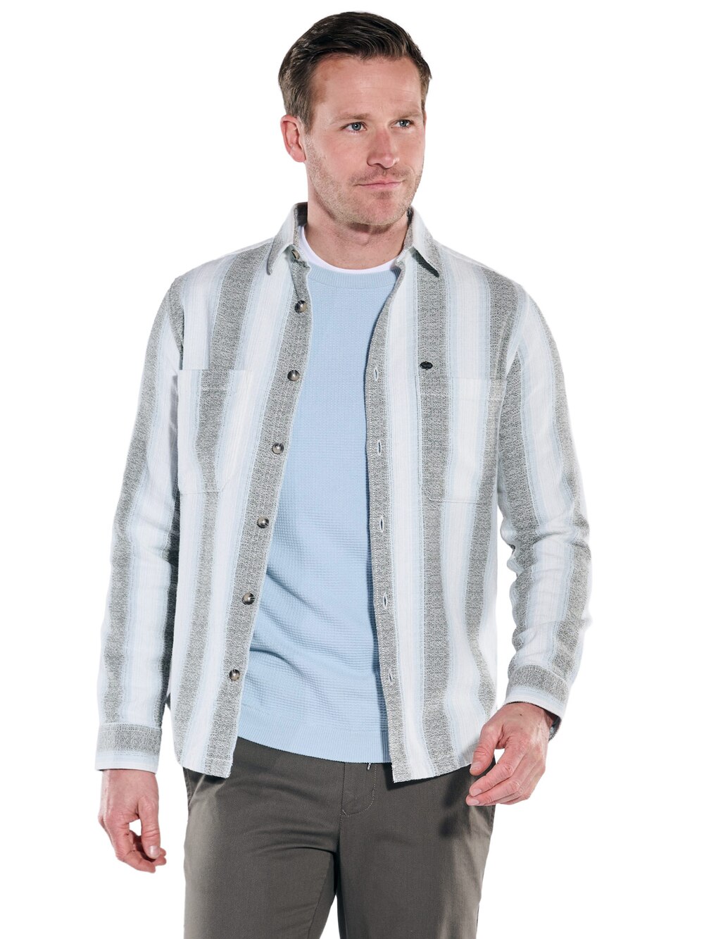 engbers Herren Overshirt gestreift , Khaki