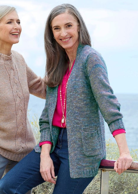 Langarm Melange-Cardigan, flauschig