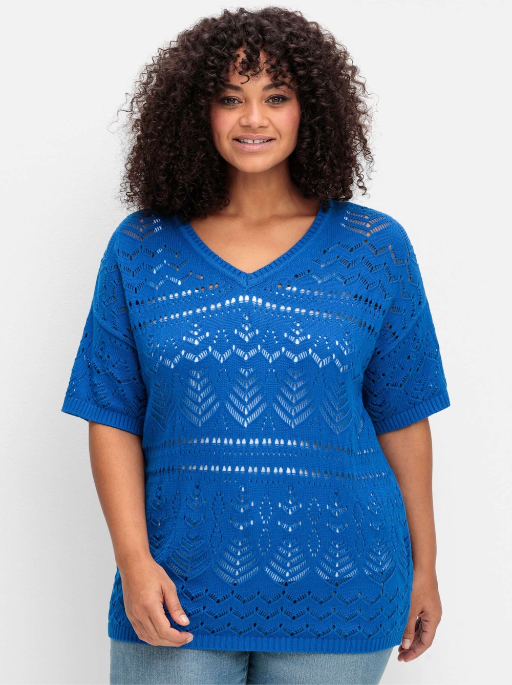 Pullover Kurzarm Grobstrick Uni